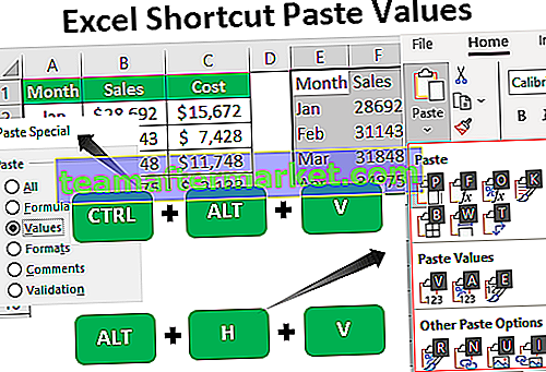 Valeurs de collage du raccourci Excel