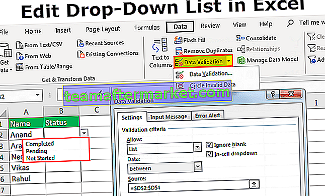 Modifica elenco a discesa in Excel